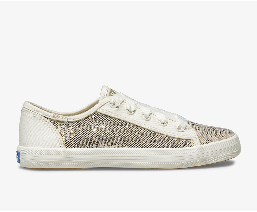 Kids Keds Sneakers - Kickstart Metallic Sparkle - White - 7590-XJYRG